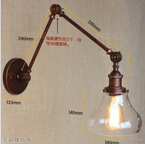Long Swing Arm Retro Wall Light Fixtures Glass Edison Rustic Loft Style Industrial Wall Lamp