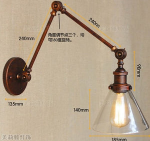 Long Swing Arm Retro Wall Light Fixtures Glass Edison Rustic Loft Style Industrial Wall Lamp