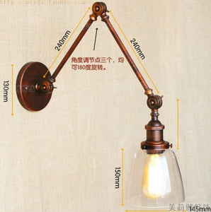 Long Swing Arm Retro Wall Light Fixtures Glass Edison Rustic Loft Style Industrial Wall Lamp